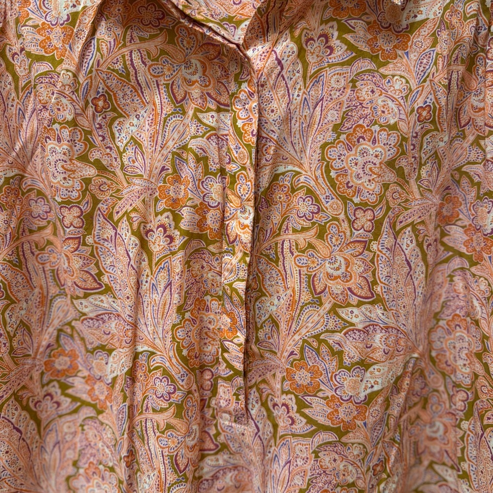 Sundance Poppy Bloom paisley print cotton blouse top in pink and orange - Picture 6 of 13